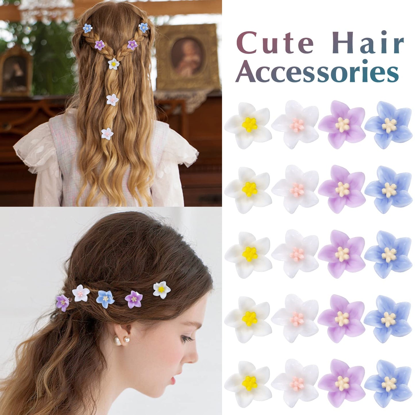 YISSION Mini Flower Hair Clips - Cute Lily Hair Pins and Barrettes for Girls, Women (Wedding, Bridal Hair Accessories, 20 Pcs, 4 Colors)