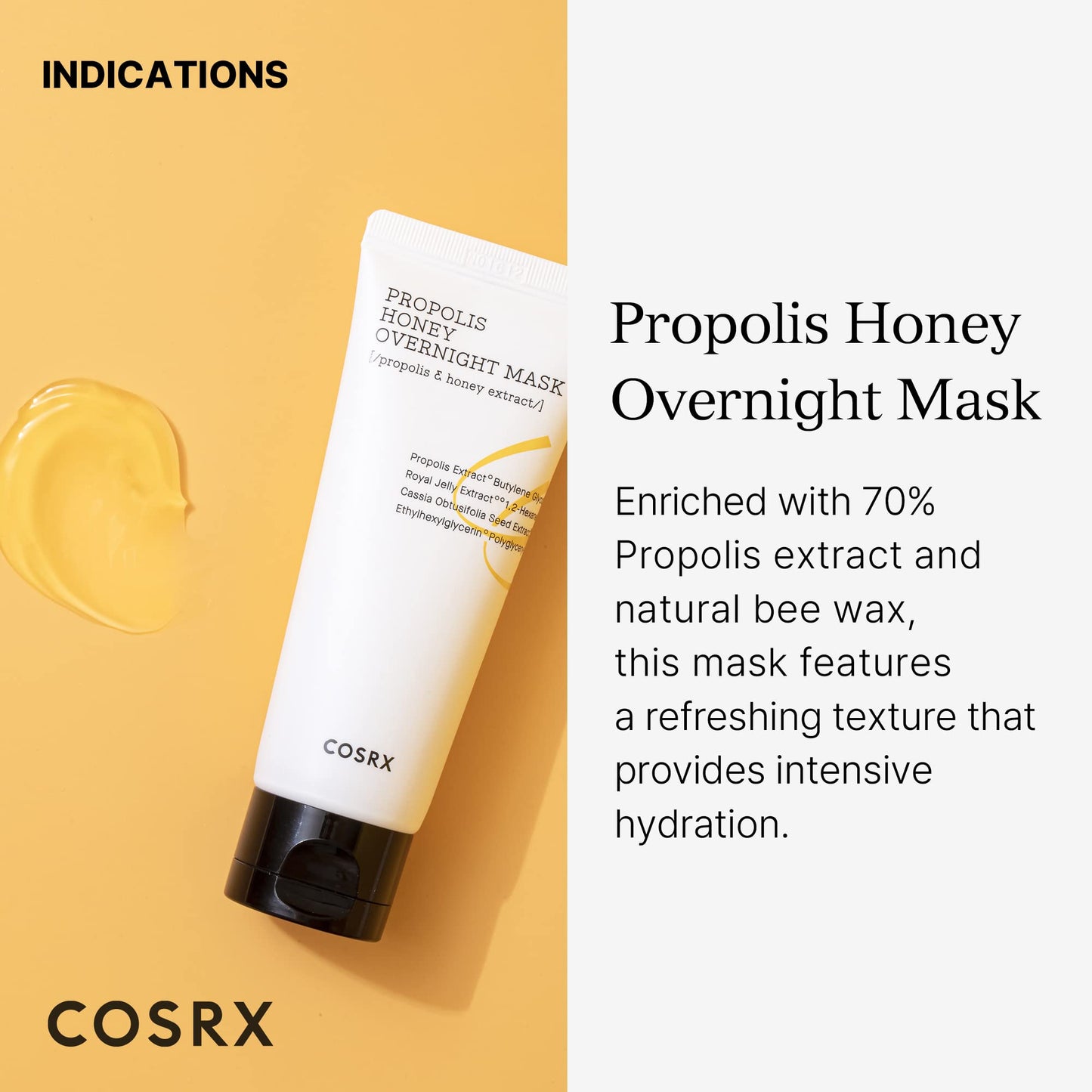 COSRX Full Fit Propolis Honey Overnight Mask | 2.03 fl.oz / 60ml | Propolis Extract 87% | Korean Skin Care, Cruelty Free, Paraben Free