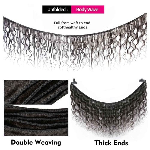 Body Wave Bundles Human Hair 14 16 18 Inch Human Hair 3 Bundles 100% Unprocessed Brazilian Raw Weave Bundle Human Hair Extensions for Black Women Natural Color