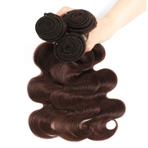 ALHER Color #4 Chocolate Brown Single Bundle Human Hair Body Wave, 12A Dark Brown Human Hair, 100% Unprocessed Brazilian Virgin Remy Hair Soft Thick Single Wavy Bundle Sew In Double Weft 14 IN