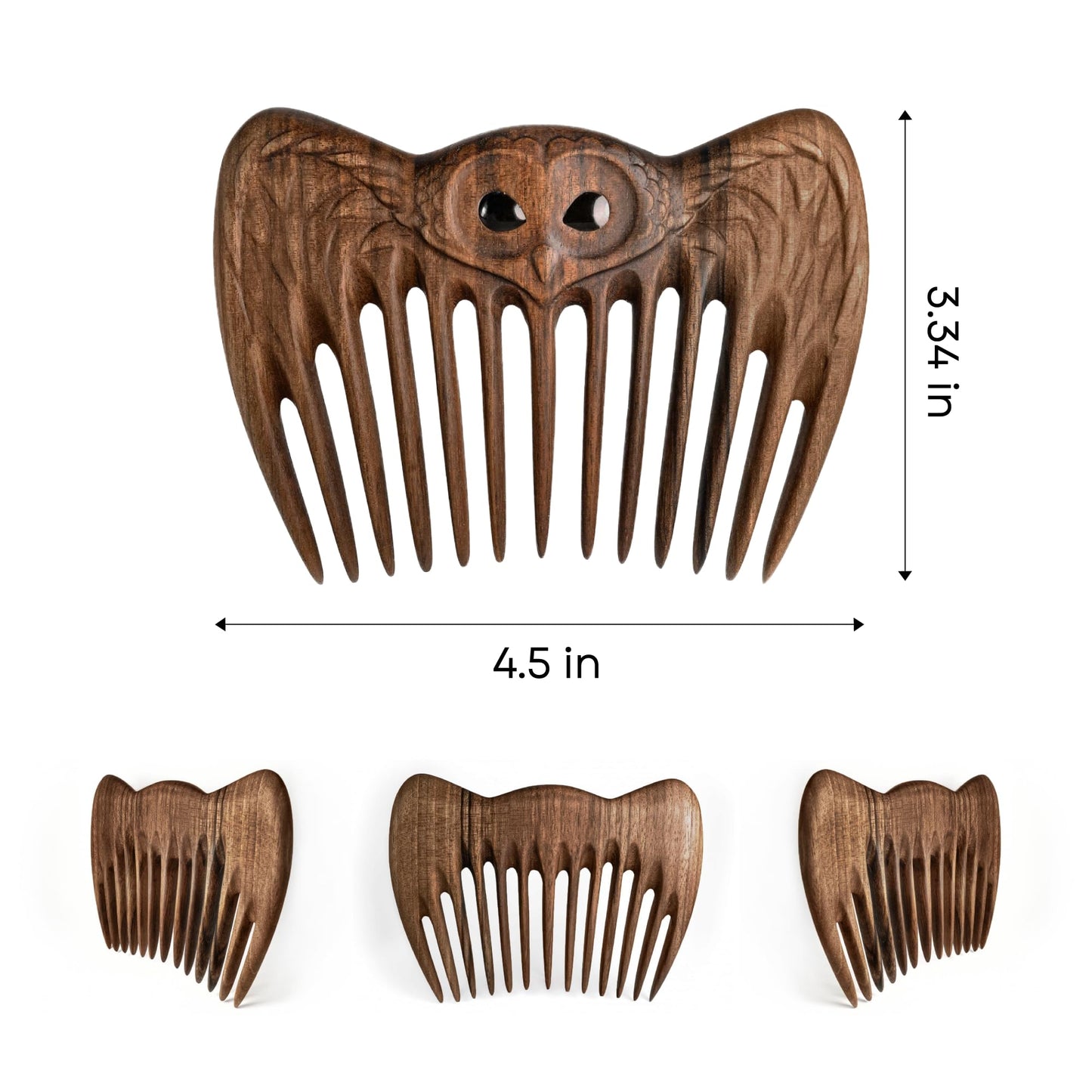 Handmade Wooden Hair Comb for Women - Natural Wood Hair Care, Scalp Massager, Eco-Friendly Perfect for use with Balms and Ois Smart Owl (Walnut Owl)