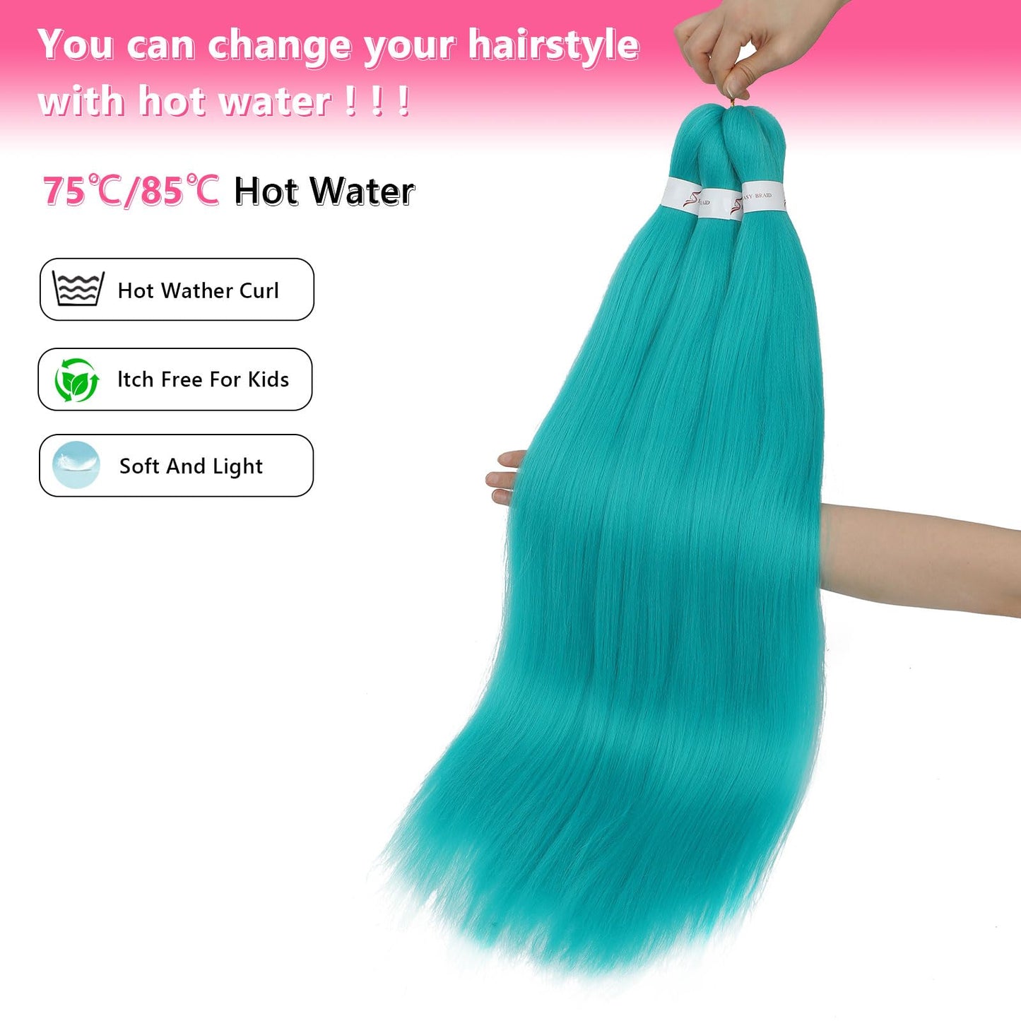 Braiding Hair Pre Stretched 26 Inch Green Braiding Hair Extensions for Braids 3Packs Long Braids Crochet Hair for Braiding Green EZ Braids Hot Water Setting Braiding Hair(70℃/80℃)