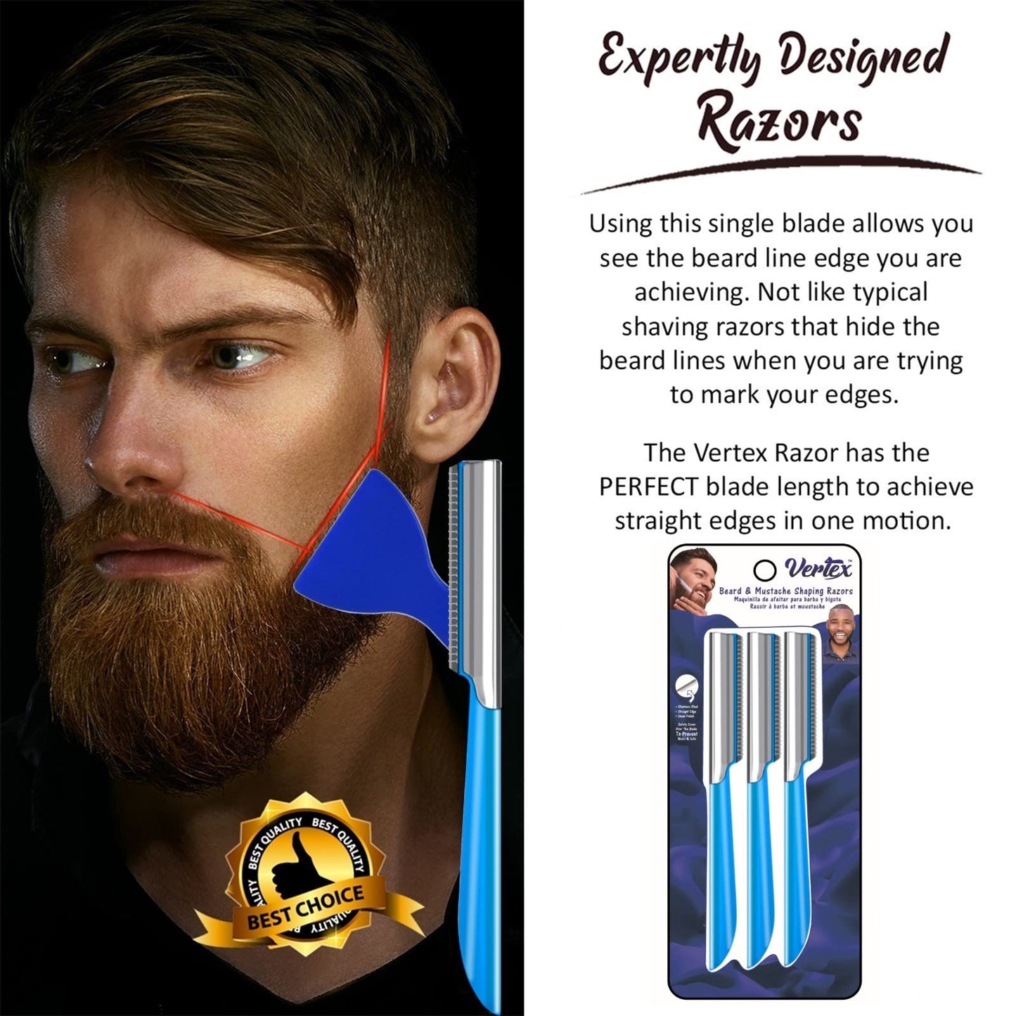 Beard Shaping Tool Razor Mustache - Straight Edge Travel Razors For Bags Grooming Kit Blade Trimmer For Men After Black Color Dye Balm Oil Wash Replacement Disposable Stainless Steel Eyebrow Clippers