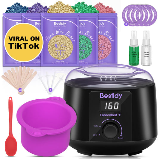 Waxing Kit Wax Warmer, Bestidy Digital Wax Kit with Hard Wax Beads for Women and Men,for Whole Body Brazilian Bikini Legs Facial Eyebrow Armpit Hair Removal