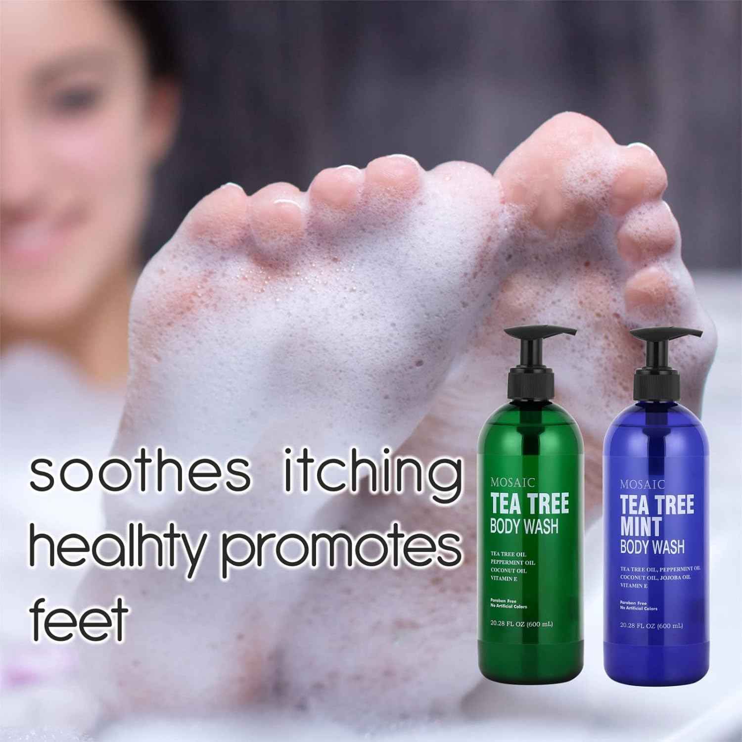 AnatoliaDaphne Tea Tree Body Wash and Shower Gel with Vitamin E for Jock Itch, Eczema, Ringworm, Body Odor, Body Wash Women & Men with Added Body Oils,LARGE 20.2 FL Oz Bottle (Tea Tree, Pack of 2)