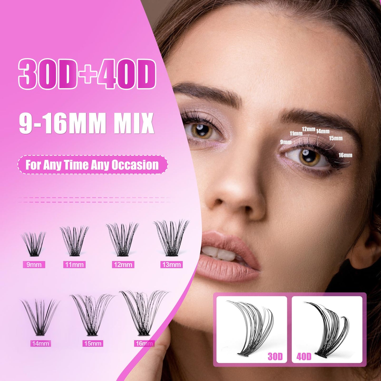 Fluffy Lash Extension Kit DIY 280PCS Wispy Lash Clusters Kit 30D40D 9-16mm Mix Tray 0.07D Curl Natural Lash Clusters Long Individual Lash Clusters Kit With Lash Bond and Seal, Tweezer at Home(30D)