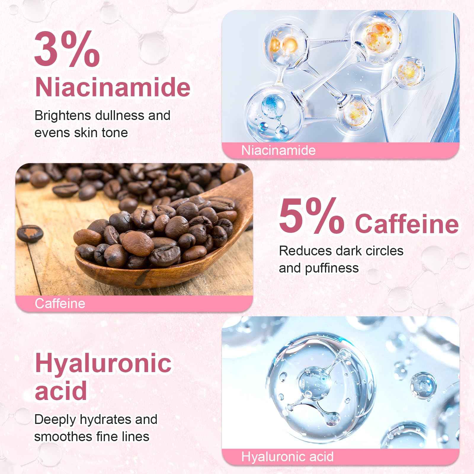 OMPLEN 5% Caffeine Eye Serum Treatment,Hyaluronic Acid & Niacinamide, Under Eye Cream for Dark Circles, Anti Aging 360° Massage Rollerball - Reduce Puffiness, Wrinkles & Fine Lines, 0.5 fl. oz