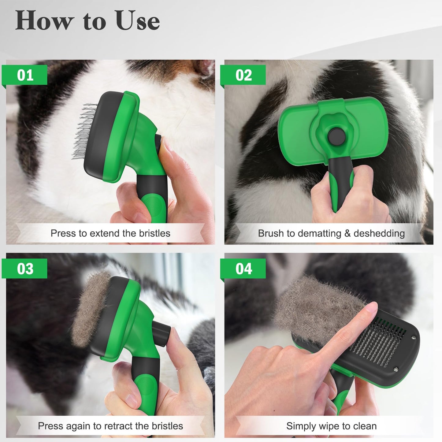 Swihauk Self Cleaning Slicker Brush for Dogs & Cats - Skin Friendly Deshedding Brush for Long and Short Haired Pets, Grooming Brush, Green