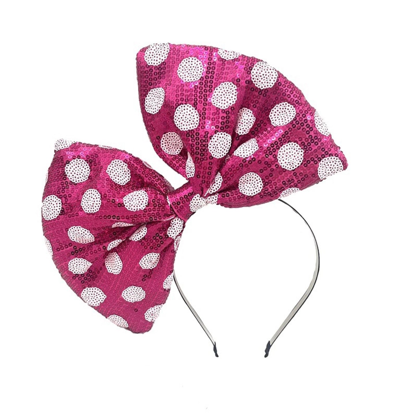 Xansema Women Large Bow Headband, Cute Big Bowknot Hairband Girls Sequins Headwear for Halloween Birthday Party Cosplay (Polka Dot-Rose, one size)