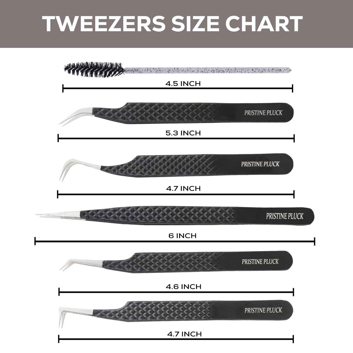 PRISTINE PLUCK 5-Piece Eyelash Extension Tweezers Set Precision Lash Tweezers with Anti-Slip Grip with fiber tip lash tweezers Tools for Lash Artists & eyelash tweezers for women (eyelash set black)