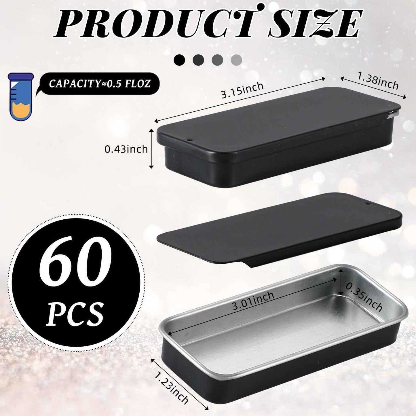 Norme 60pcs Slide Top Small Tins Containers Rectangular Cosmetics Metal Boxes Small Lip Balm Containers Metal Tins with Lids for Lip Balm Jewelry Crafts Pills(Black,1 oz)