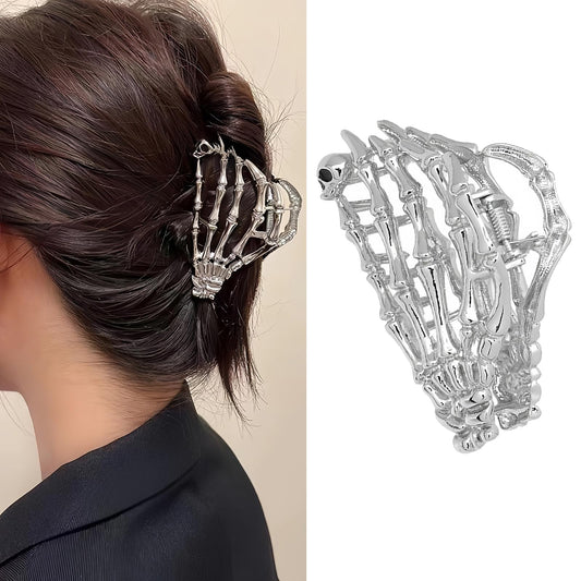 Halloween Large Hair Clips Cute Skeleton Hand Shape Silver Hair Styling Accessories for Women Strong Hold Non Slip Hair Claw Metal Claw Clips for Thick Thin Hair (Silver)