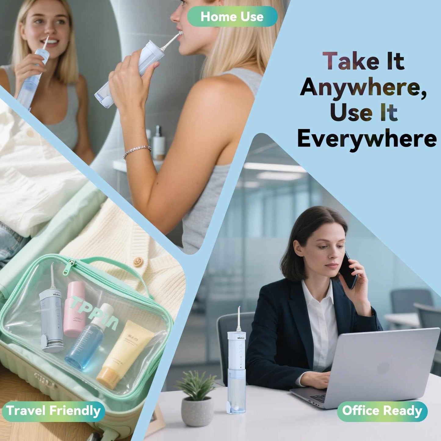 WellLeo Mini Water Flosser for Teeth,Travel Dental Flosser Picks, Portable Oral Irrigator with Telescopic Water Tank, 5 Modes IPX7 Waterproof Tooth Flosser for Brace, Sensitive Teeth, with Storage Bag