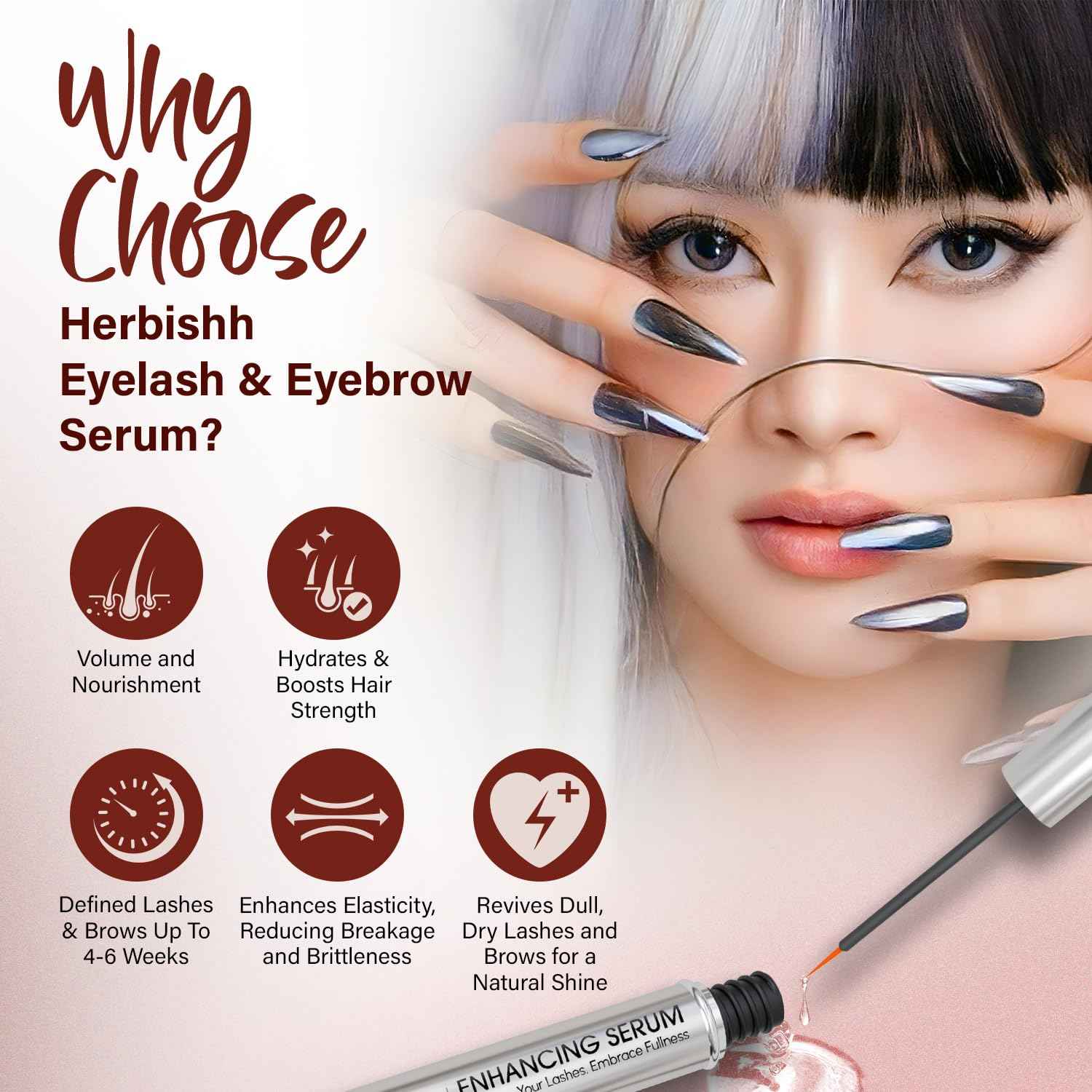 Herbishh Eyelash & Eyebrow Enhancing Serum – Nourishing Duo for Fuller-Looking Lashes & Brows, Safe for Lash Extensions, Fragrance-Free, Travel-Friendly Duo, 0.135 fl. oz each