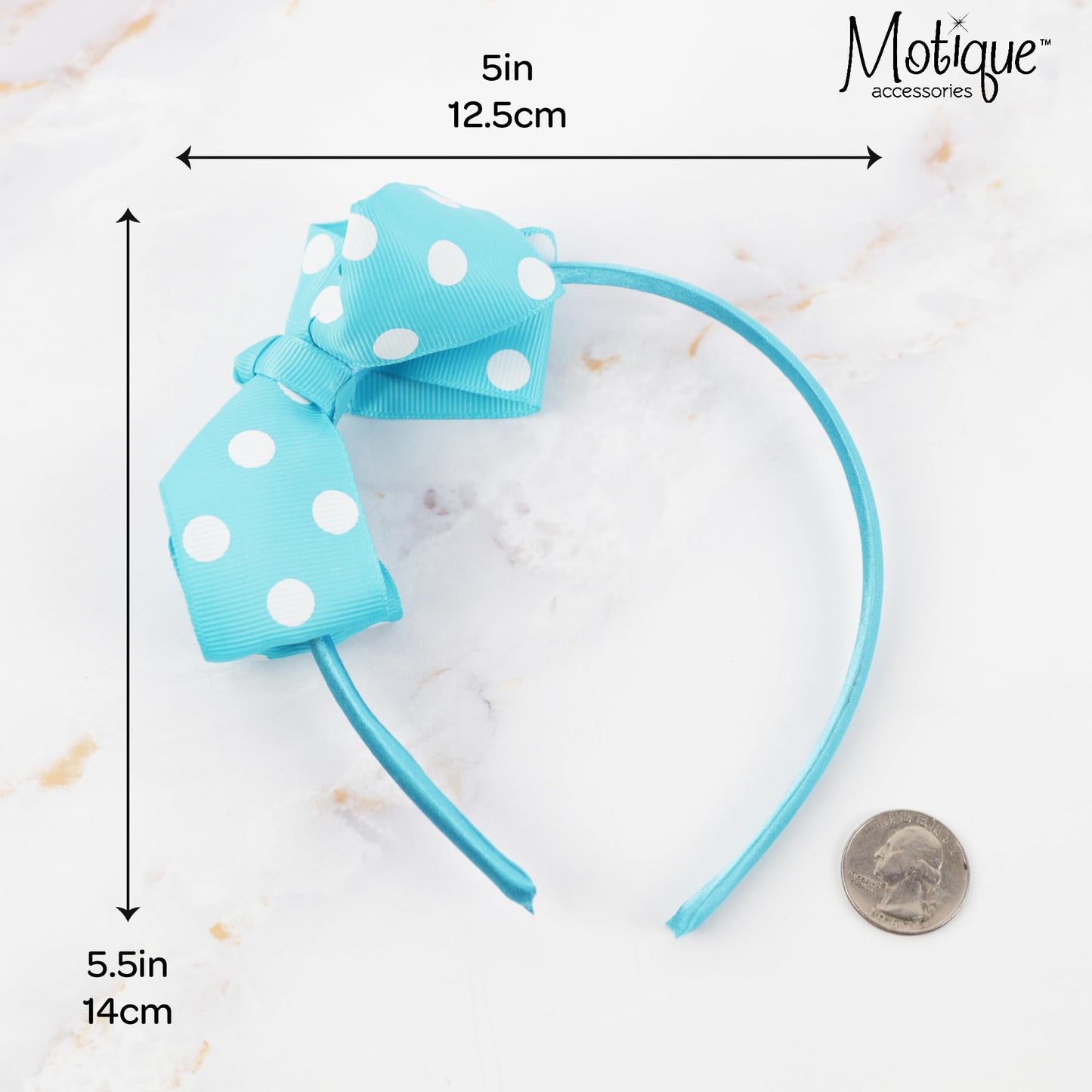 Motique Accessories Girls Polka Dot Bow Headband (Blue)