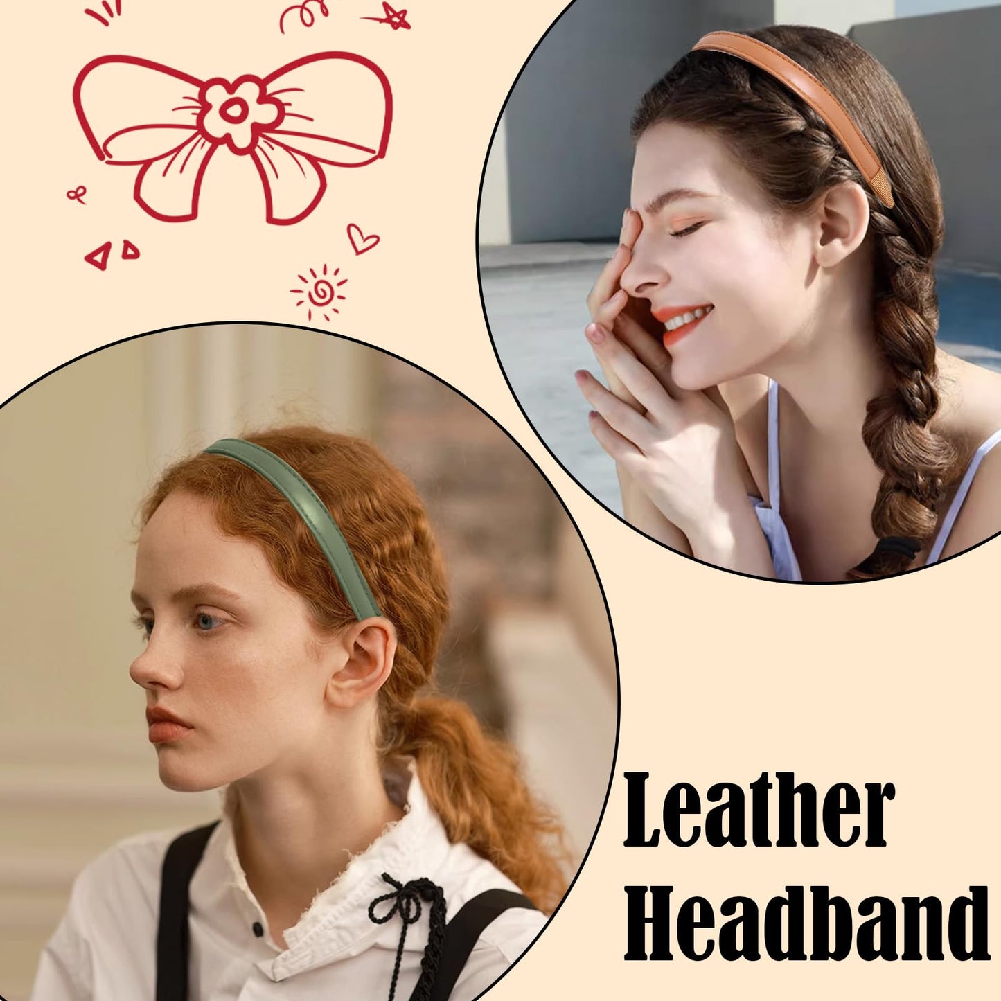 AUDTOPE 6Pcs Soft Simple Leather Headbands for Women & Girls - Cute Plain Nonslip Hair Hoops, No Teeth Thick Thin Head Bands Fashion Hair Accessories