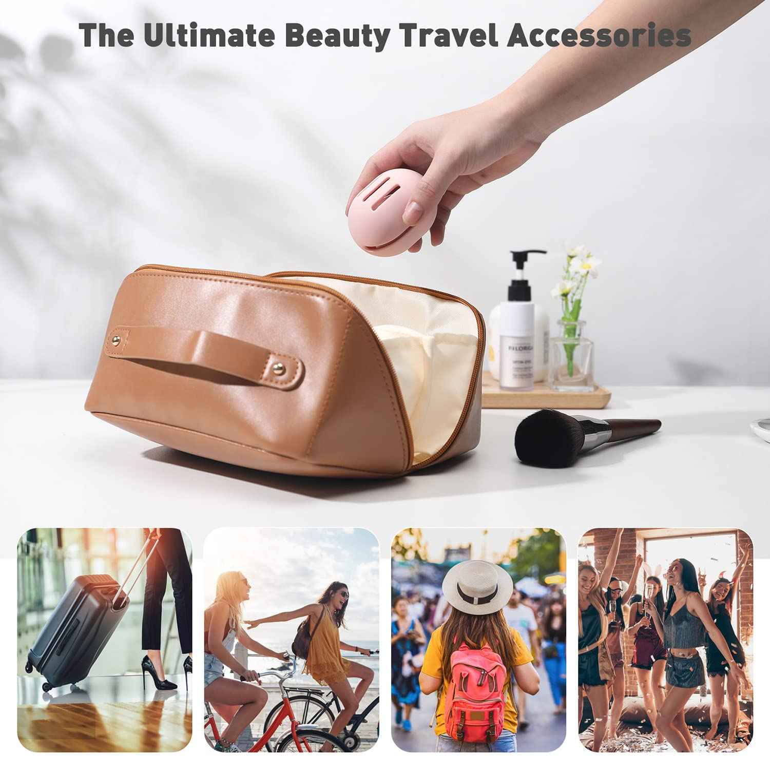 BEZOX Makeup Blender with Holder, Non-Latex Beauty Sponge with Case of Premium Silicone for Blending Liquid Foundations Cosmetics, Travel Sponge Holders, Soft and Skin-Friendly - Pink