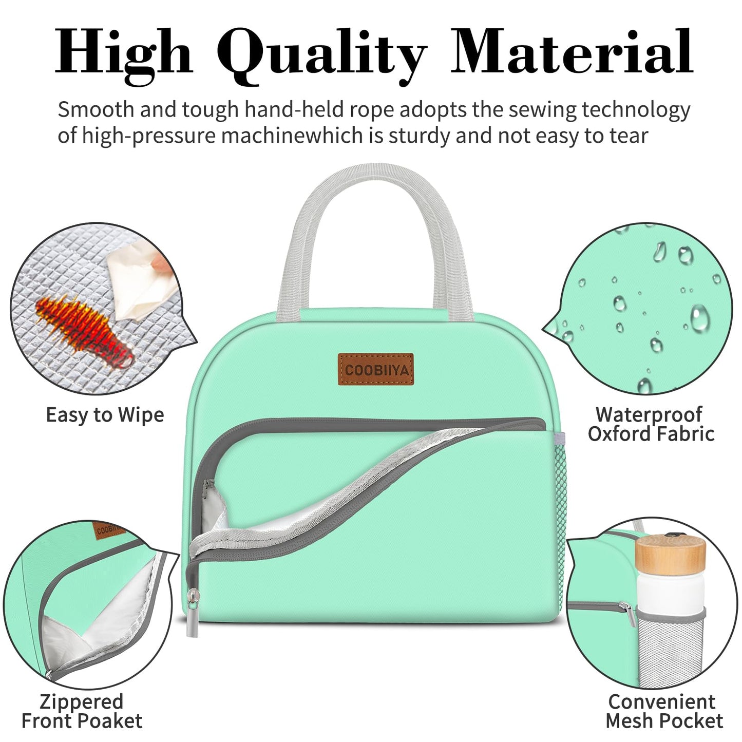 Coobiiya Lunch Bag Women, Lunch Box Lunch Bag for Women Adult Men, Small Leakproof Cute Lunch Tote Large Capacity Reusable Insulated Cooler Lunch Container for Work/Office/Picnic/Travel-Green