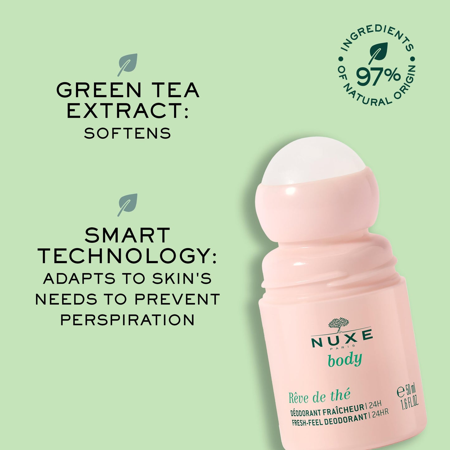 NUXE Huile Prodigieuse Floral (1.6 Fl Oz) & Rêve de Thé Aluminum-Free Deodorant (1.6 Fl Oz), Skincare Duo for Radiant Skin & 24-Hour Freshness