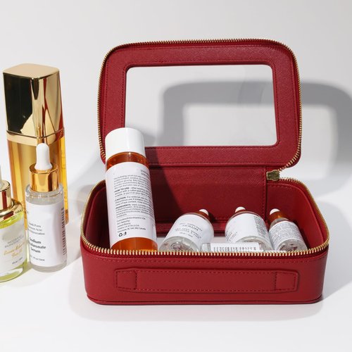 SANHECUN Toiletry bag waterproof cosmetic organizer with handle large opening for travelling car organizers (Red)