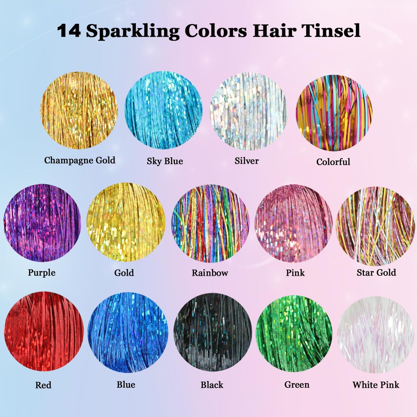 Hair Tinsel Kit with Tools 14 Colors 2800 Strands Tinsel Hair Extensions Kit Fairy Hair Tinsel Heat Resistant Highlights Sparkling Glitter Hair Extensions Hair Tensile Kit 48 Inches