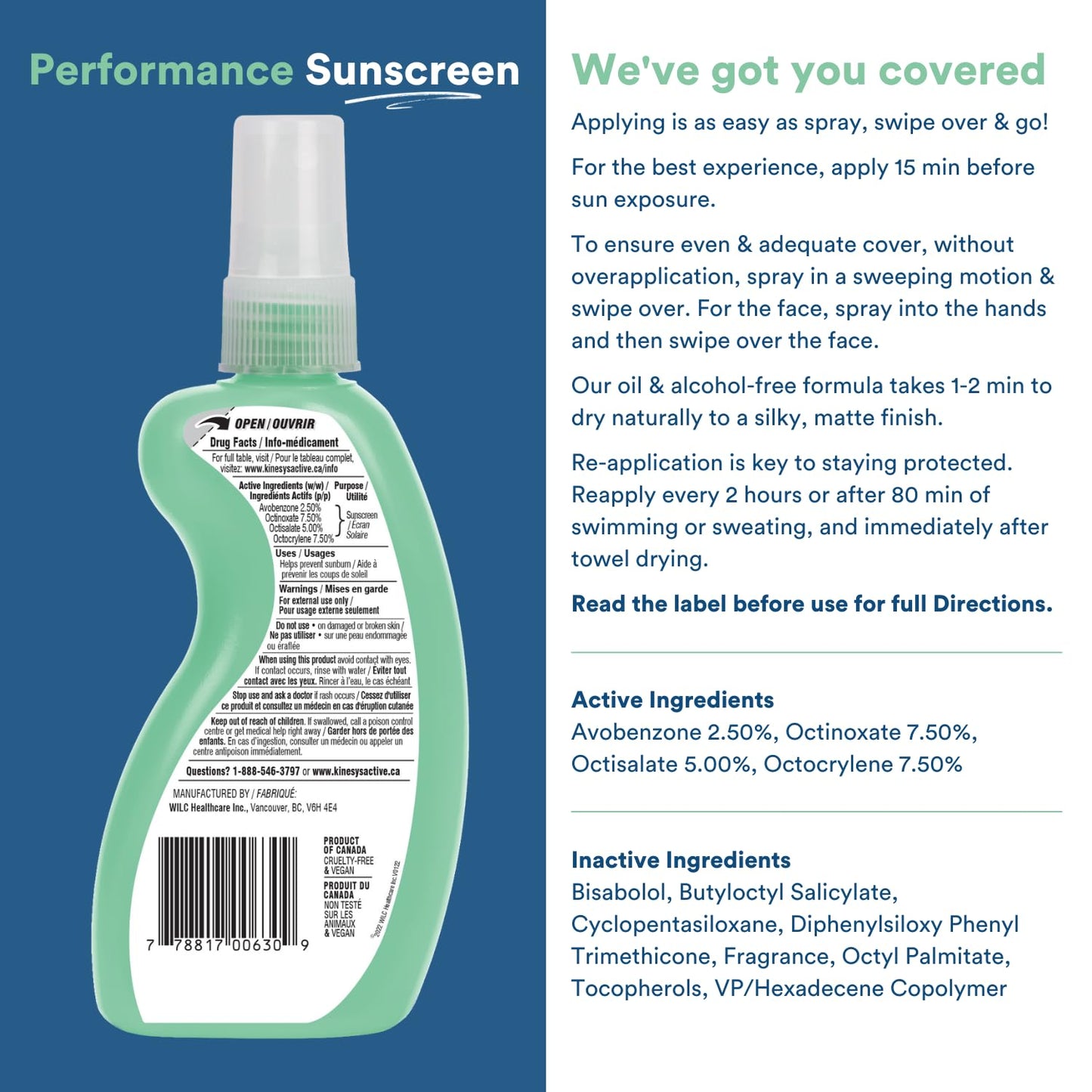 KINeSYS Performance Sunscreen Vanilla-Green Tea Scented Clear Spray Sunscreen, SPF 30, Hypoallergenic, Broad Spectrum UVA/UVB protection for Face & Body; Vegan, 700+ Sprays, 4 Fl Oz/120 mL