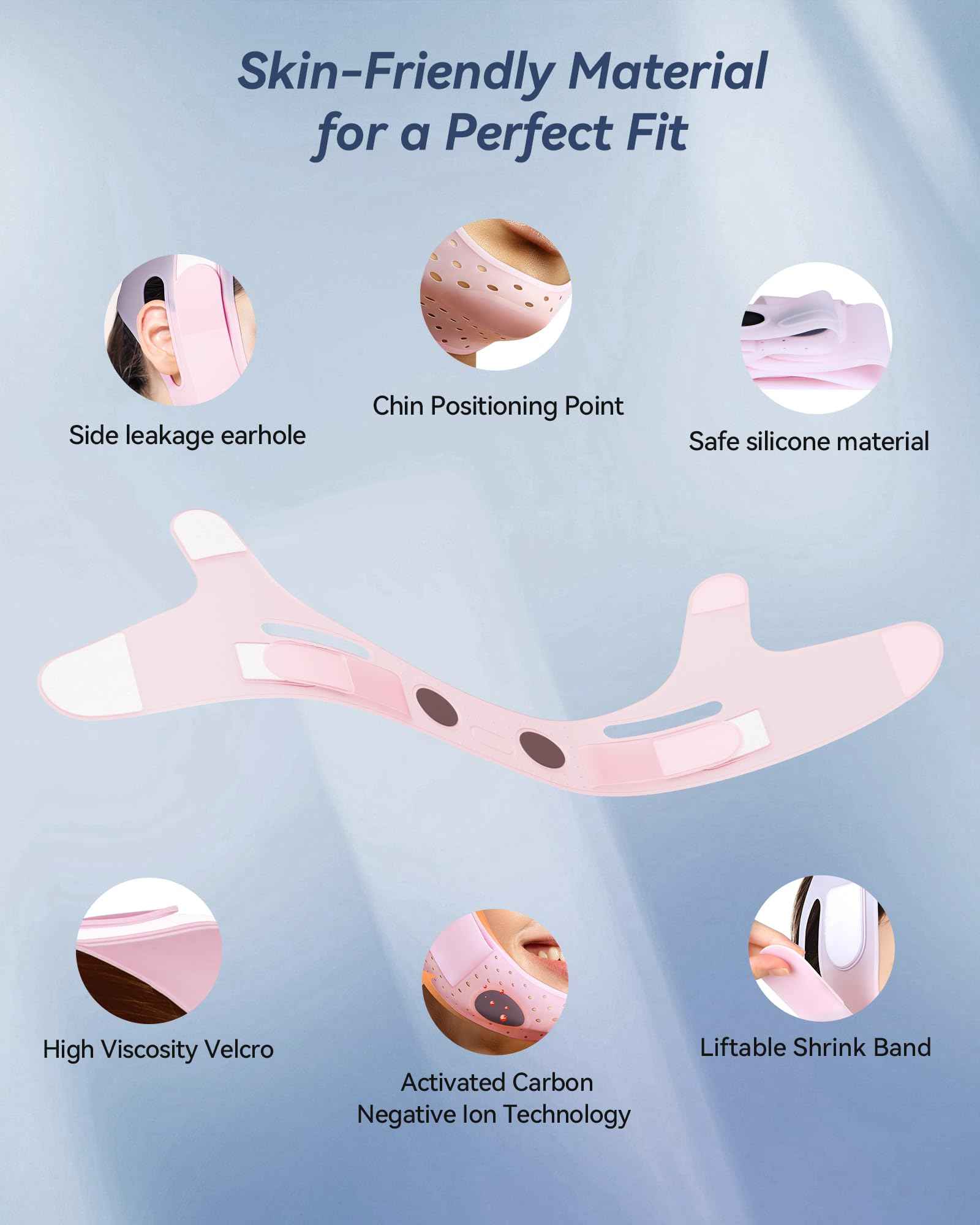 V-Line Sculpting Face Mask – Silicone Chin Strap for Jawline Tightening & Double Chin Reduction (23-27 Inches) (BLUSH)