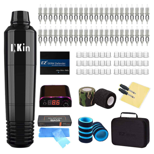 EZ Tattoo Machine Kit, Professional Rotary Tattoo Gun Kit Complete Cartridge Pen with Case for Beginners Power Supply