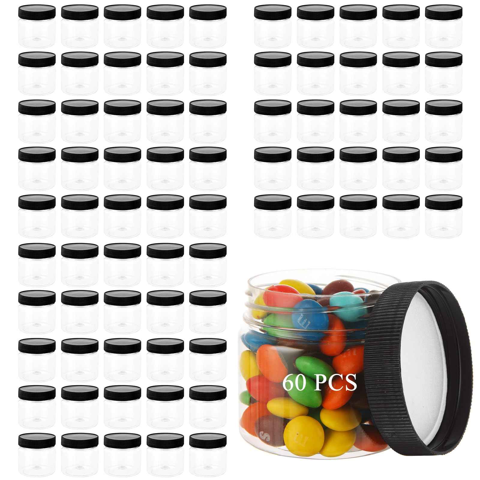 LOPYXBR 60 PCS Small Jars with Lids 4 Oz Clear Small Plastic Jars with Lids 4 Oz Wide Mouth Round Slime Containers with Lid Plastic Containers with Lid for Kitchen Storage, Lotion, Cream