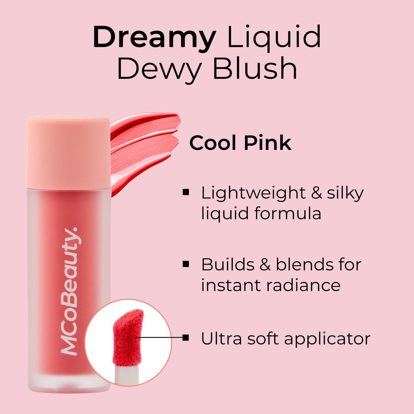 MCoBeauty Dream Liquid Dewy Blush, Cool Pink, Radiant Flush for Fresh, Glowing Cheeks, Vegan, Cruelty Free Cosmetics