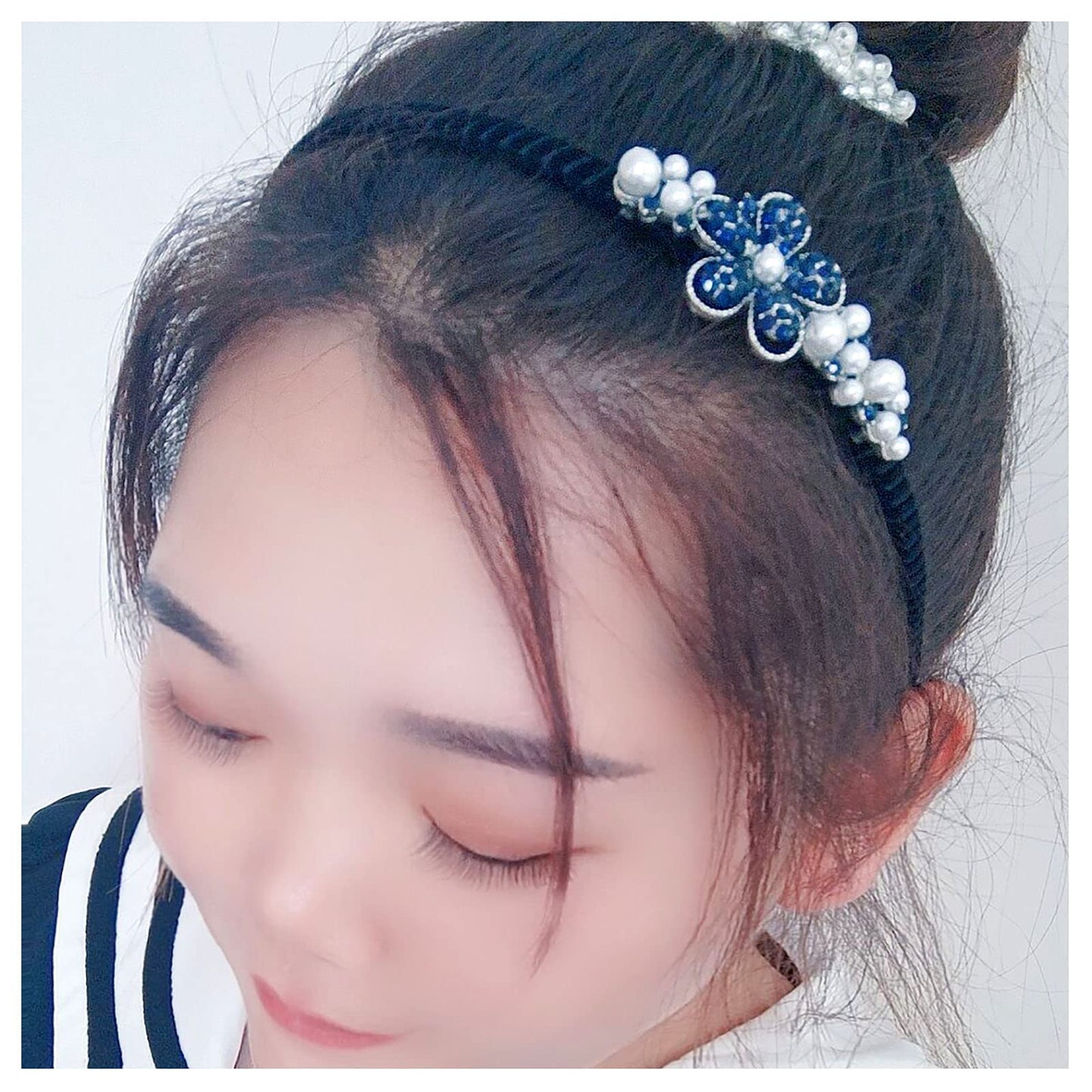 Flower Pearl Rhinestone Headband for Women Vintage Bow Mental Headband Crystal Hair Hoops Band Headpiece Accessories (Flower)