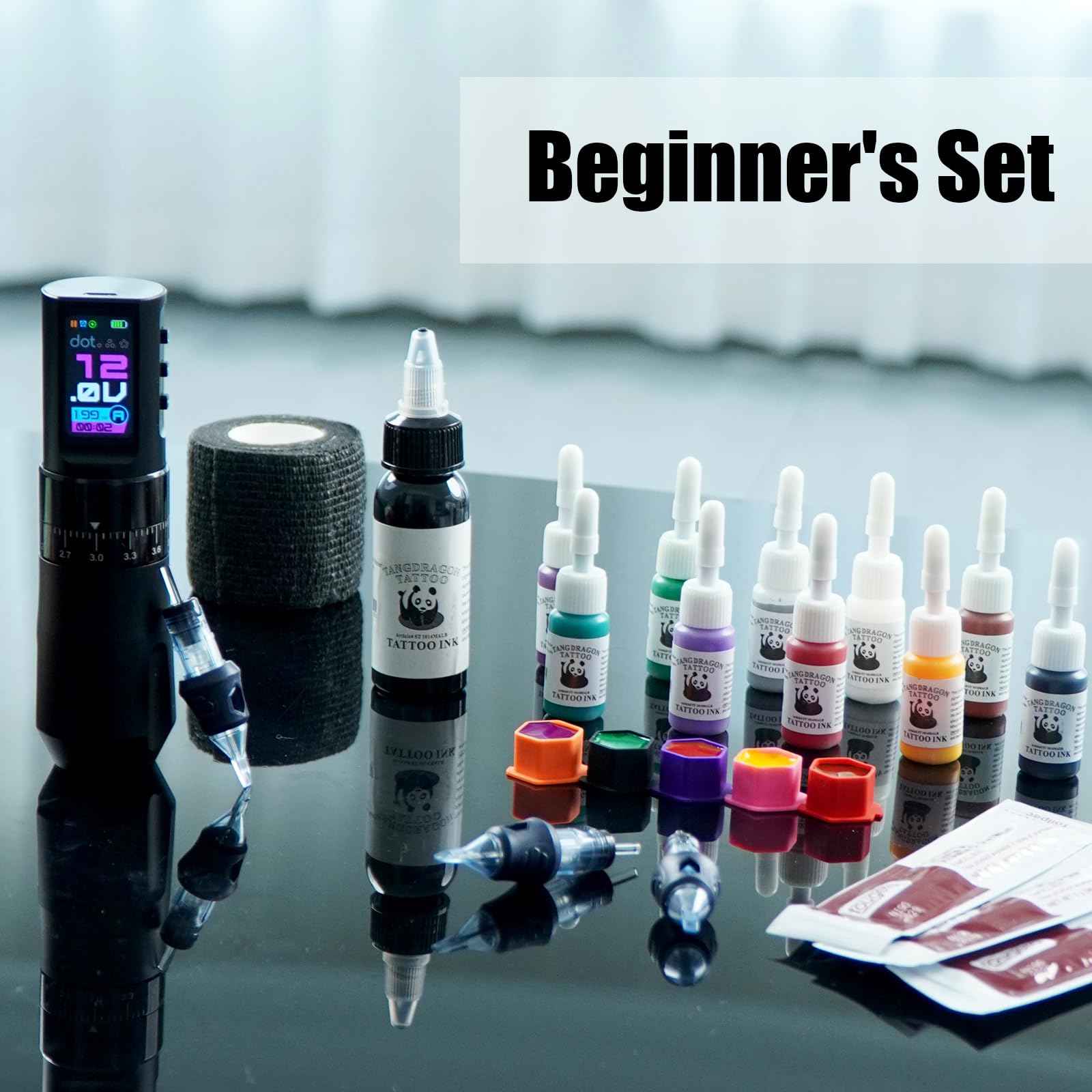 Complete Wireless Tattoo Gun Kit for Beginners | Rotary Tattoo Pen with 7 Adjustable Strokes | Rechargeable Cordless Battery | 20Pcs Tattoo Cartridge Needles Set