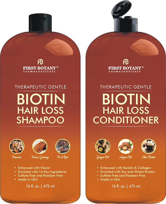First Botany, Hair Growth Shampoo Conditioner Set - An Anti Hair Loss Biotin Shampoo & Conditioner with DHT blockers to fight Hair Loss For Men & Women, All Hair types, Sulfate Free - 2 x 16 fl oz