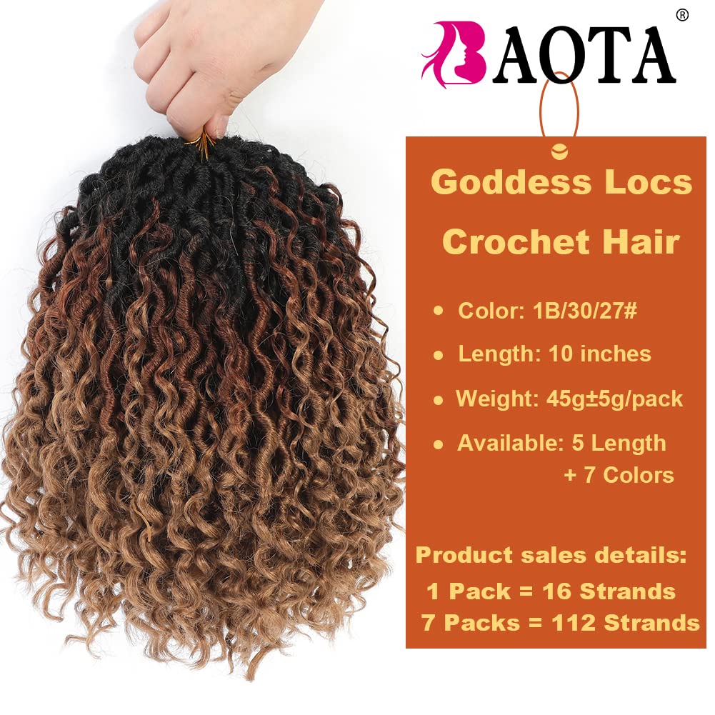 BAOTA Goddess Locs Crochet Hair 10 Inch 7 Packs Faux Locs Crochet Hair for Black Women Pre Looped Crochet Hair with Curly Ends River Locs Boho Style Hair Extensions T30/27 Color