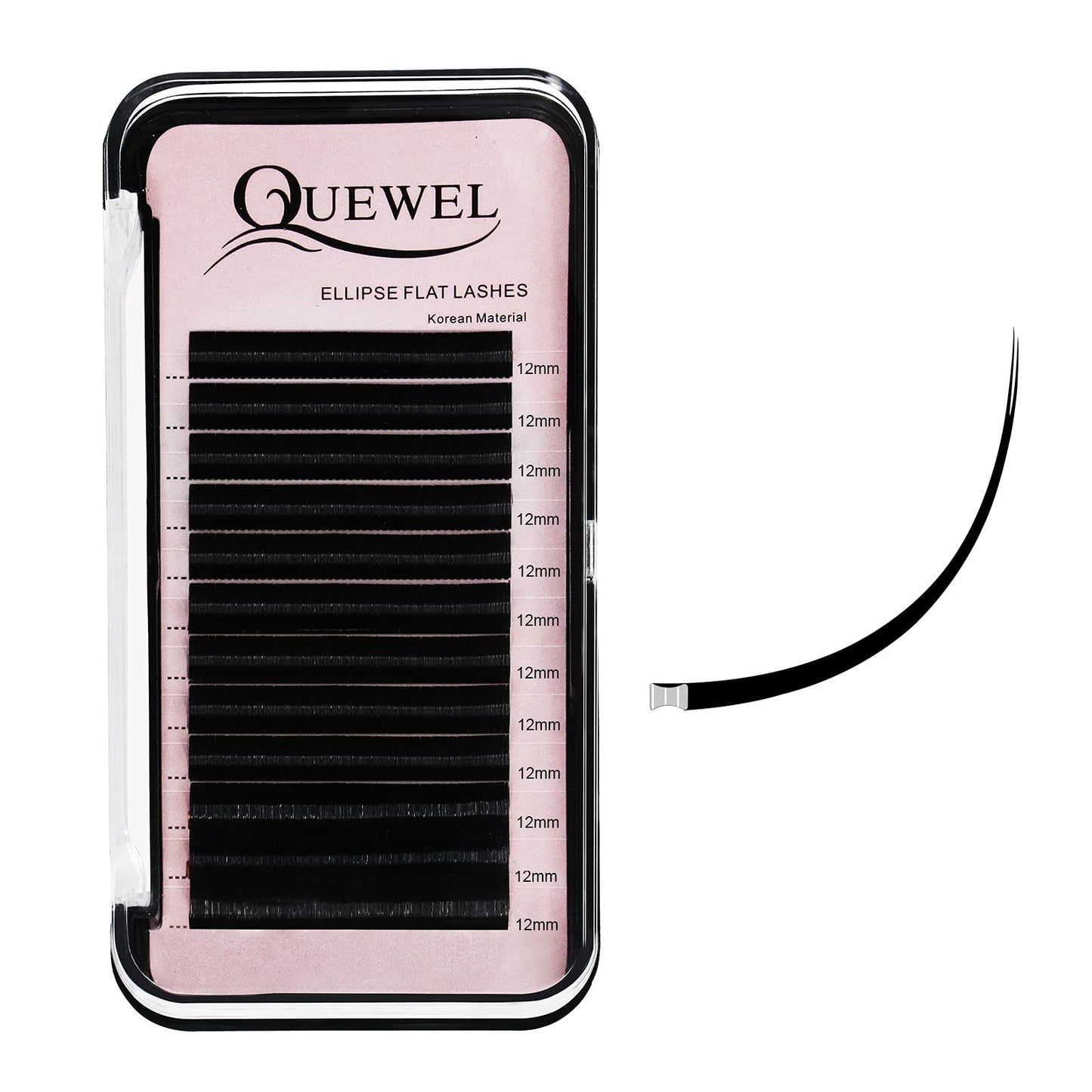 QUEWEL Eyelash Extensions Ellipse Flat 0.20mm Curl CC 12mm Matte Black|0.15/0.20mm Curl C|CC|D|DD Mix-8-15mm Single 8-18mm|(0.20 CC 12mm)