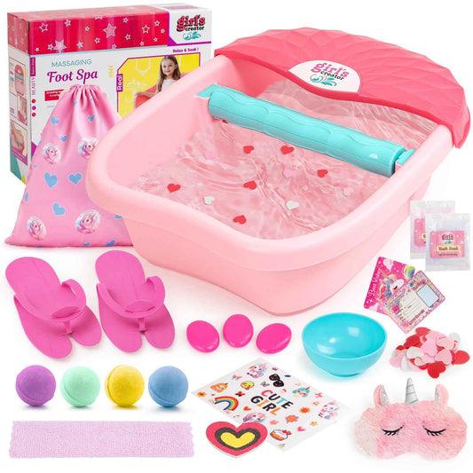 Kids Foot Spa Kit with Pedicure Set for Girls 3-8, All-in-1 Kids Spa Day Kit with Bubble Soak & Massage, Sleepover Party Birthday Gifts