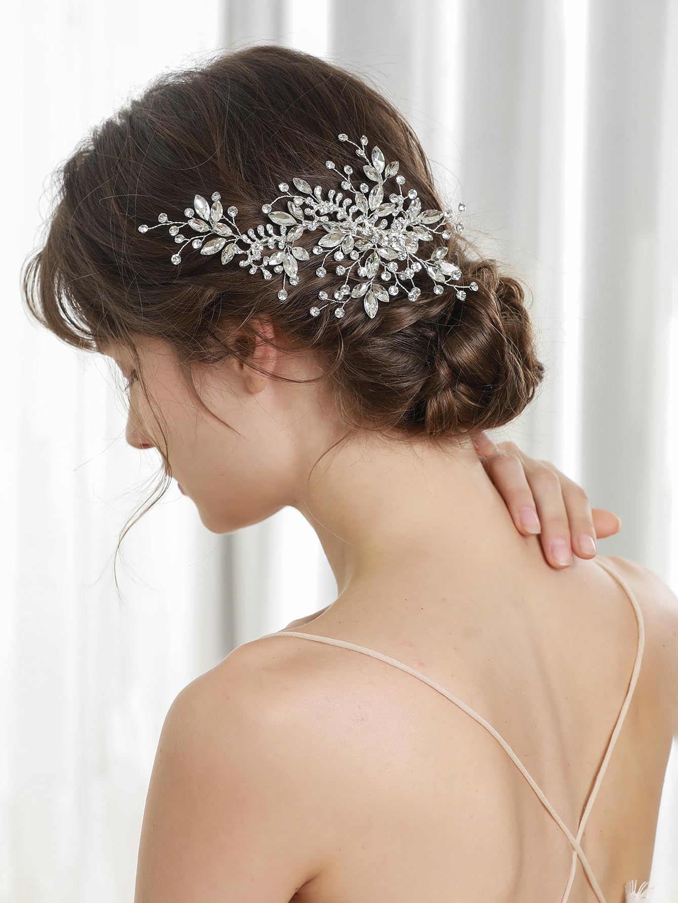 Flower Bridal Hair Combs Pearl Crystal Bride Wedding Hair Accessories Rhinestone Hair Piece Headpieces for Bride Bridesmaid Wedding Women and Girls (J6383 Rose Gold)