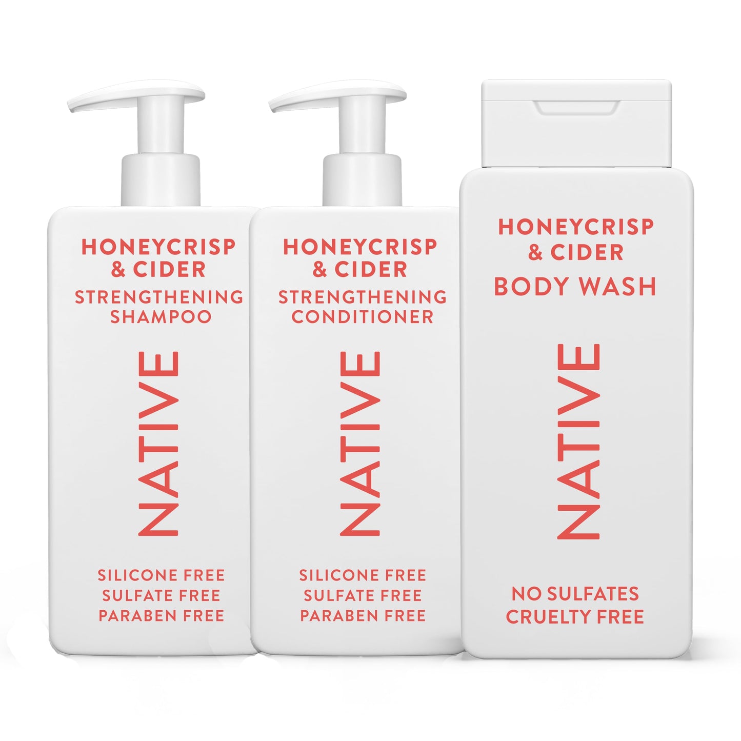 Native Shampoo & Conditioner, Body Wash - Honey Crisp & Cider - Naturally Derived Ingredients, Sulfate-Free, Paraben-Free, Strengthening Hair Care | Fall Seasonal Bundle (51 fl oz Total) - 3 Pk