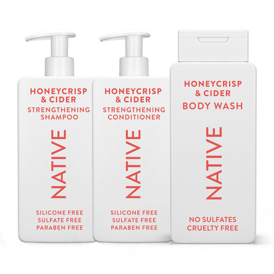 Native Shampoo & Conditioner, Body Wash - Honey Crisp & Cider - Naturally Derived Ingredients, Sulfate-Free, Paraben-Free, Strengthening Hair Care | Fall Seasonal Bundle (51 fl oz Total) - 3 Pk