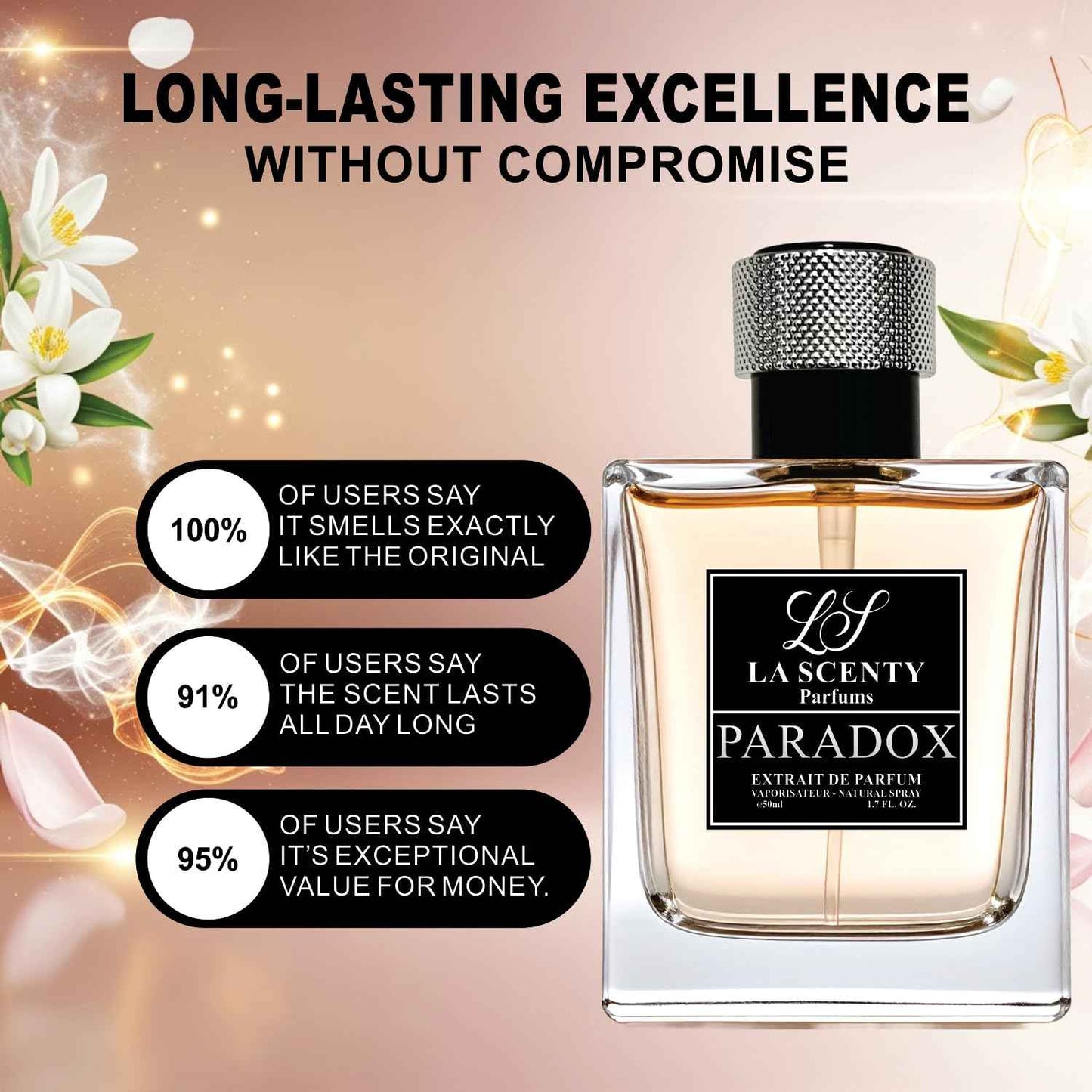 LaScenty Paradox | Comparable to PARADOXE for Women (1.7oz / 50ml) | Extrait de Parfum | Long-Lasting Soft Floral Amber Scent | Signature Feminine Luxury Fragrance