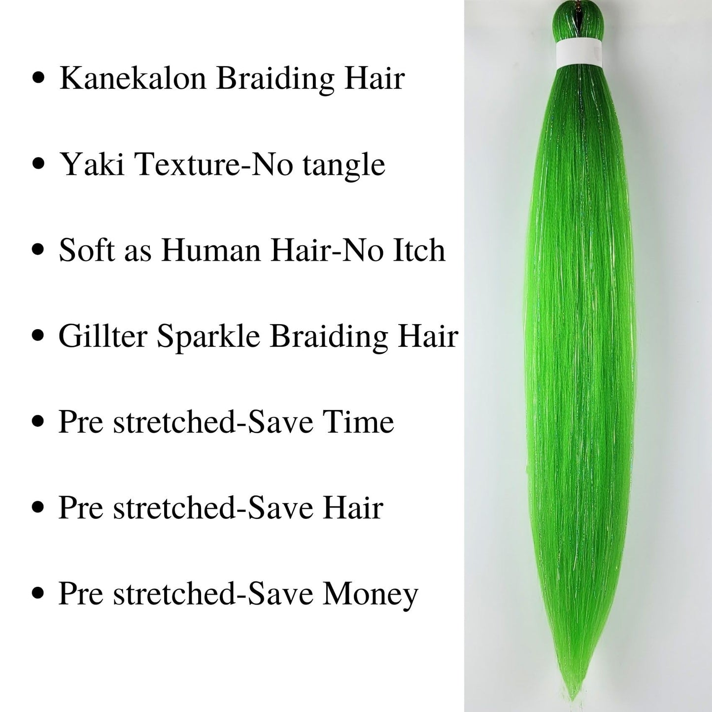 Gozill Neon Green Braiding Hair Pre stretched Sparkle Tinsel Prestretched Braiding Hair Kanekalon Ez braid Knotless Braiding Hair 26 inch