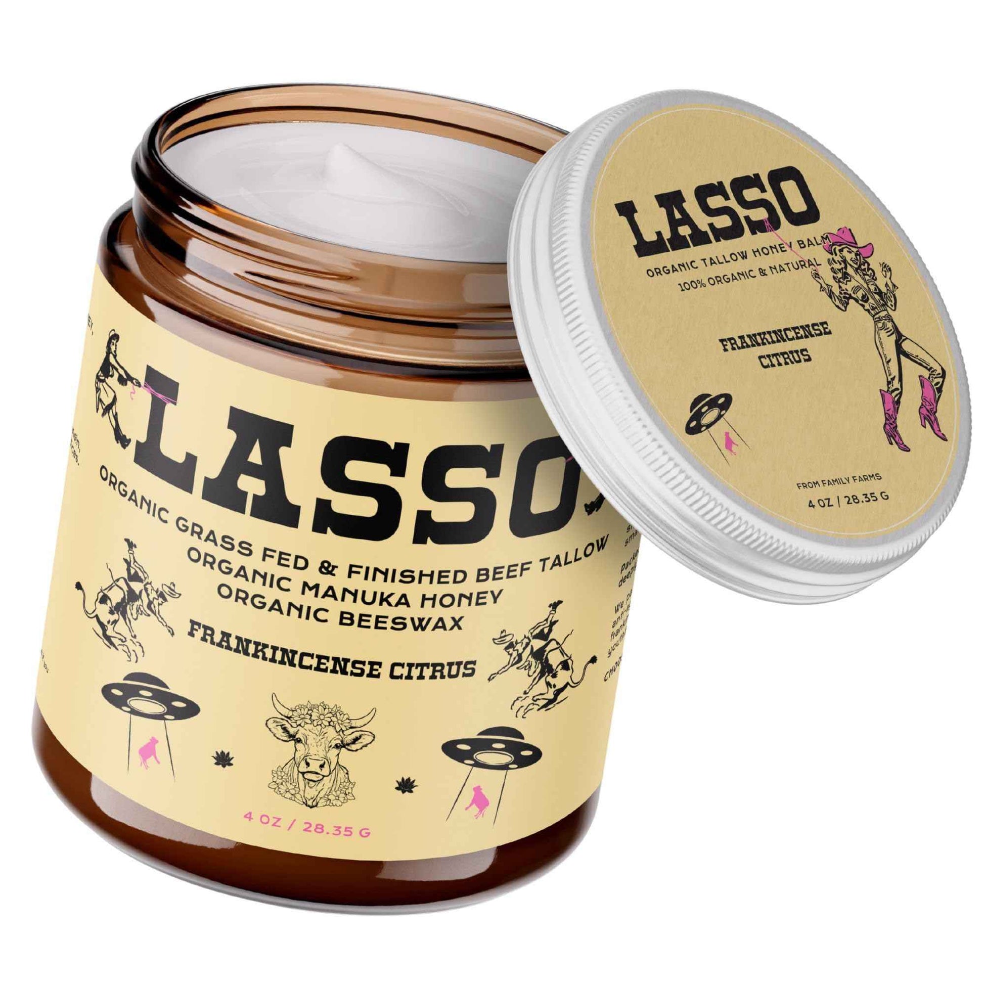 LASSO Beef Tallow Face Moisturizer with Grass-Fed/Finished Beef Tallow for Skin, Organic Manuka Honey and Beeswax, Unscented and Manuka Honey Balm