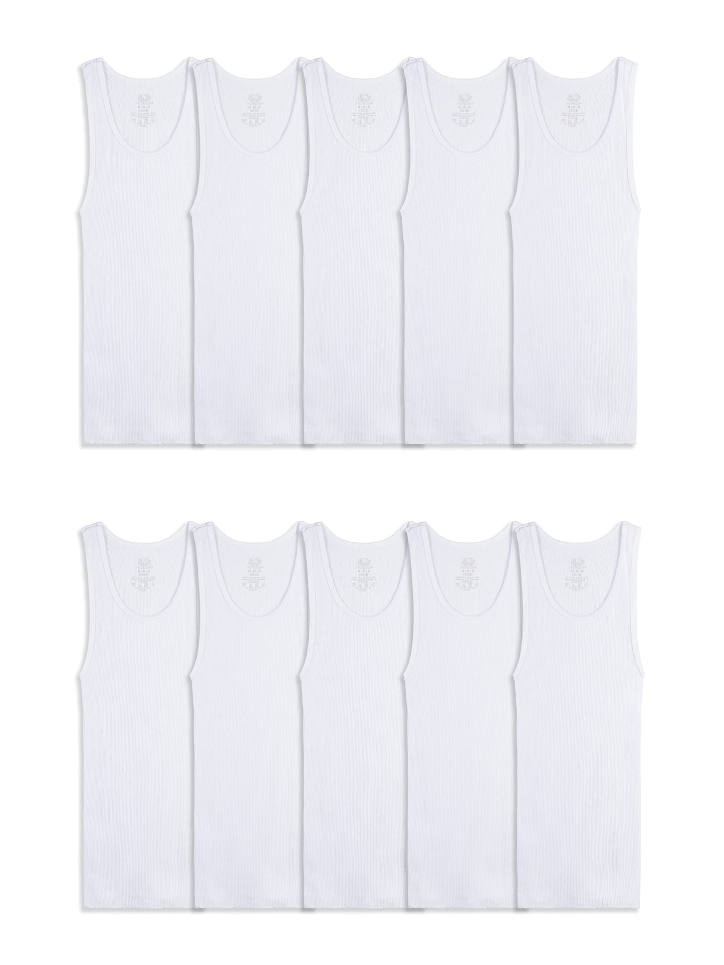 Fruit of the Loom Boys' Cotton Tank Top Undershirt (Multipack), Boys - 10 Pack - White, X-Small