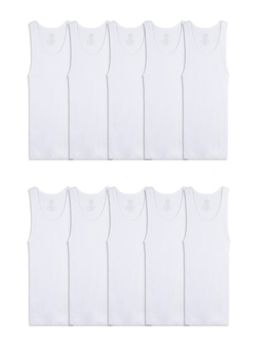 Fruit of the Loom Boys' Cotton Tank Top Undershirt (Multipack), Boys - 10 Pack - White, X-Small