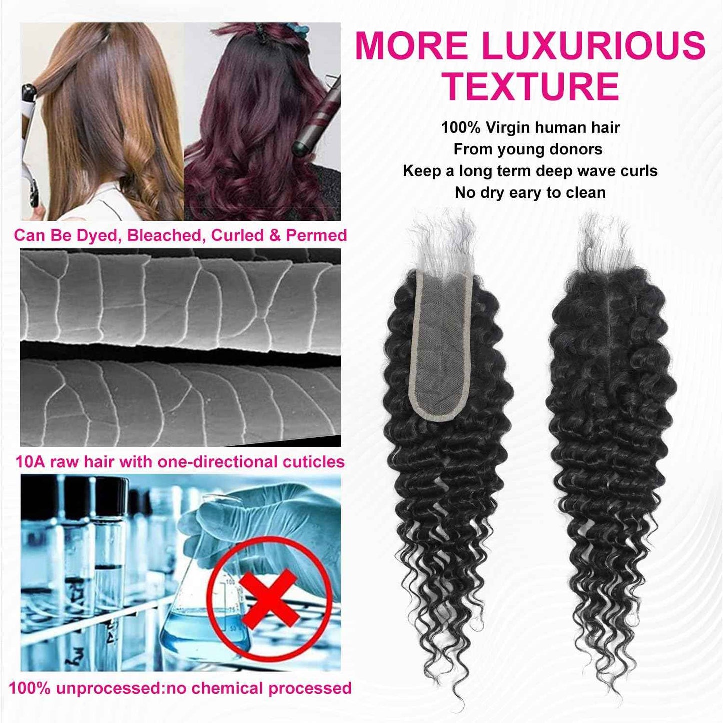 MOMOSHERO 2x6 HD Lace Closure Only Deep Wave Human Hair,HD Transparent Swiss Lace Kim K Closure Deep Middle Part Curly Hair Lace Closure Full 150% Density 100% Human Hair Natural Black Color 14 Inch