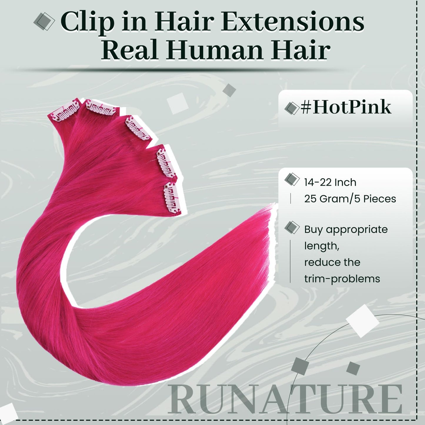 RUNATURE Pink Clip in Hair Extensions Real Human Hair Colored Hair Extensions for Kids 16 Inch Hot Pink Hair Extensions Clip ins Human Hair for Highlight Remy Hair Clip in Pink Extensions 25g 5pcs