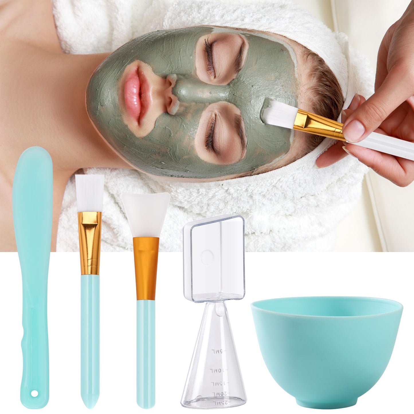 Tecbeauty Face Mask Mixing Bowl Set, 10 Pcs DIY Facemask Mixing Tool Kit with Silicone Facial Mask Bowl Brushes Stick Spatula Measuring Cup (Blue)