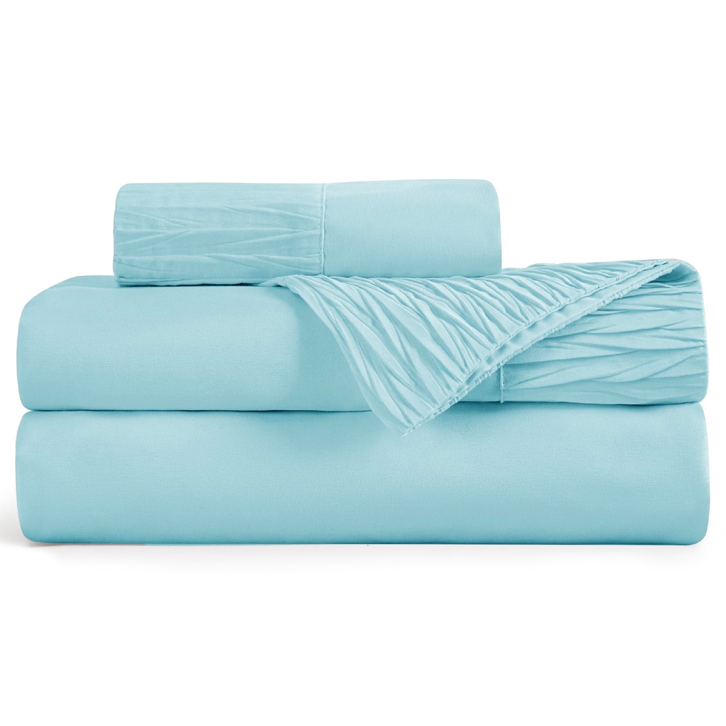 Bedsure Twin Sheets Set - Soft Twin Bed Sheets, 3 Pieces Hotel Luxury Spa Blue Sheets Twin, Easy Care Polyester Microfiber Cooling Bed Sheet Set