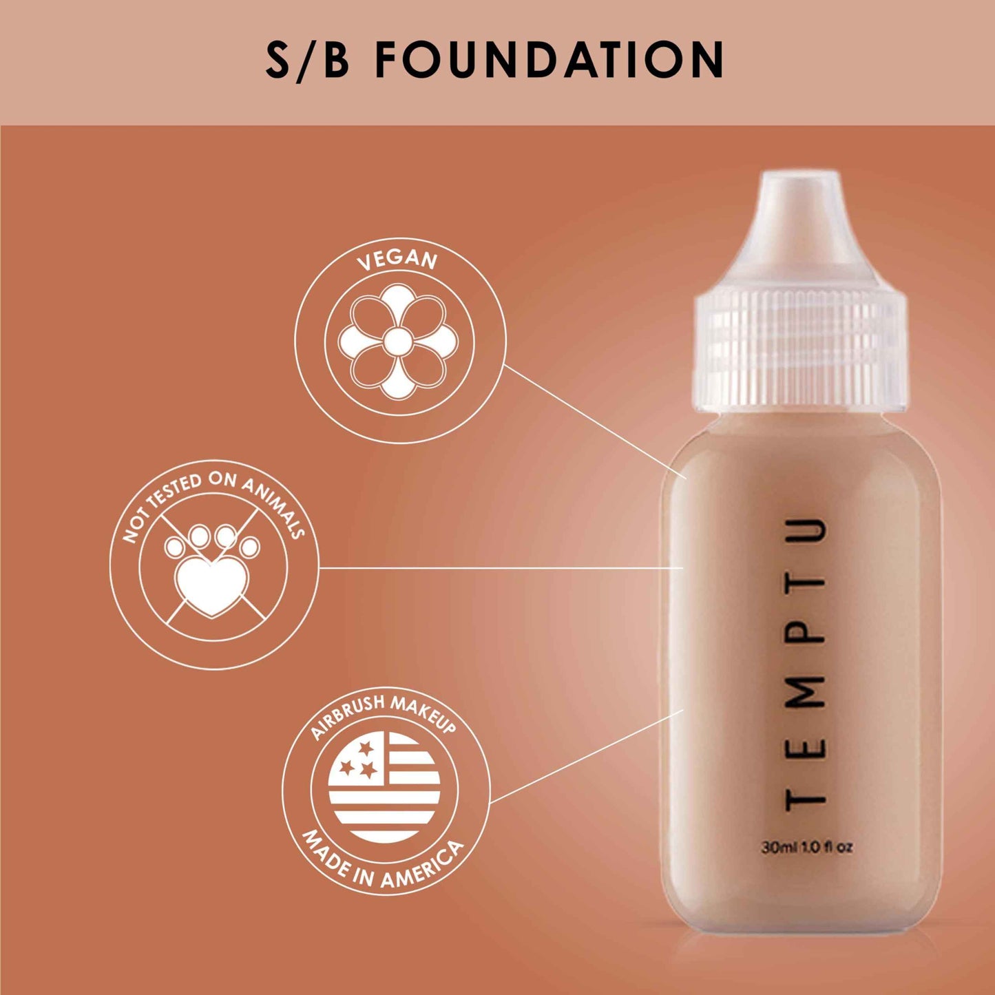 TEMPTU S/B Silicone-Based Airbrush Foundation: Professional Long-Wear Liquid Makeup, Sheer To Full Coverage For A Hydrated, Healthy-Looking Glow & Luminous, Dewy Finish On All Skin Types, 001 Porcelain, 1 Fl Oz