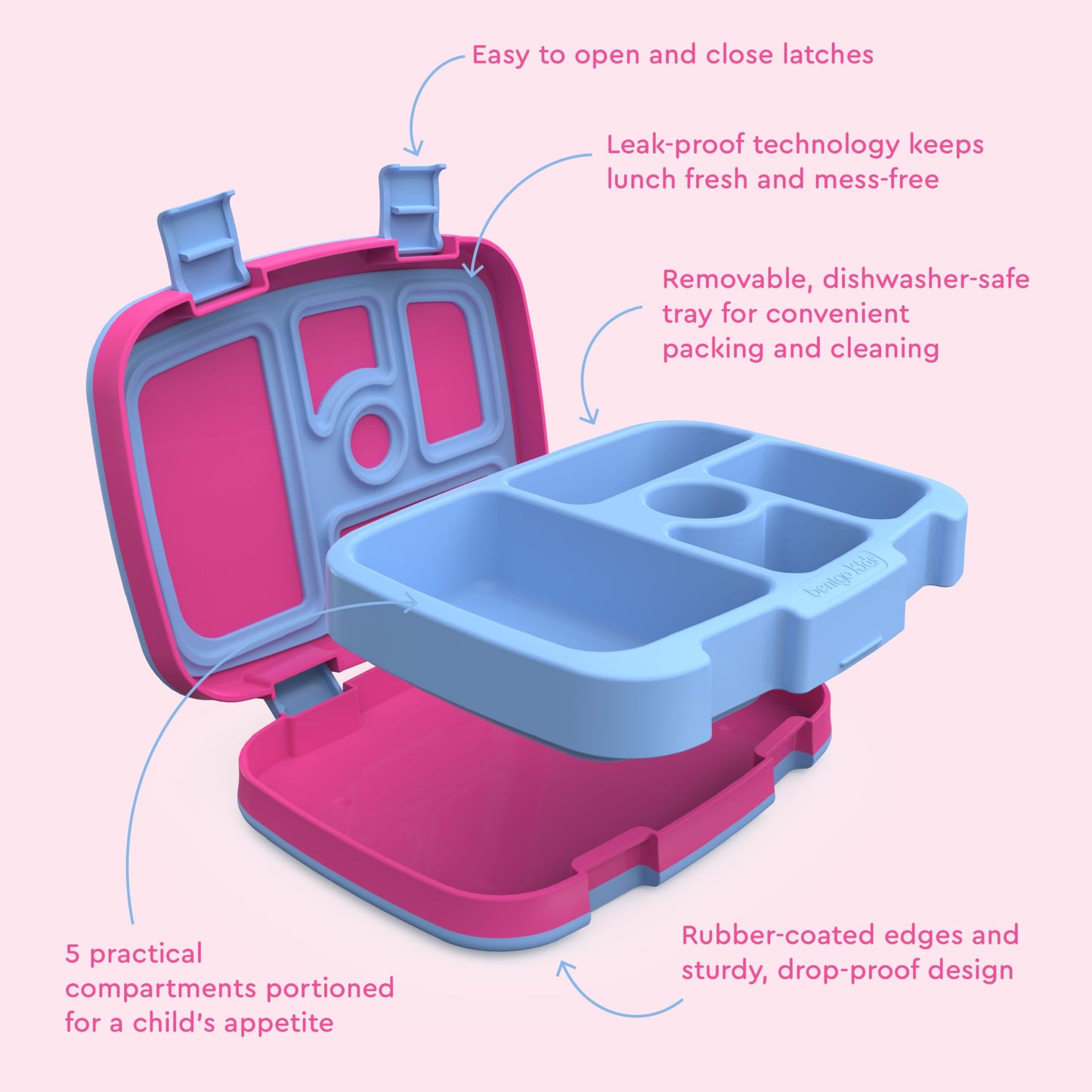 Bentgo Kids Prints Leak-Proof, 5-Compartment Bento-Style Kids Lunch Box - Ideal Portion Sizes for Ages 3-7, Durable, Drop-Proof, Dishwasher Safe, & Made w/BPA-Free Materials (Rainbows & Butterflies)